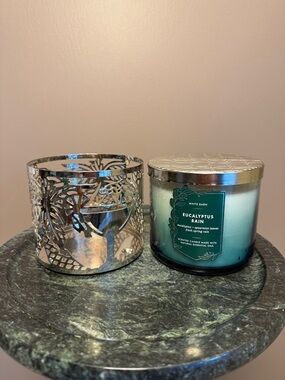 White Barn Eucalyptus Rain Candle -chrome color  “Margaritaville” candle holder